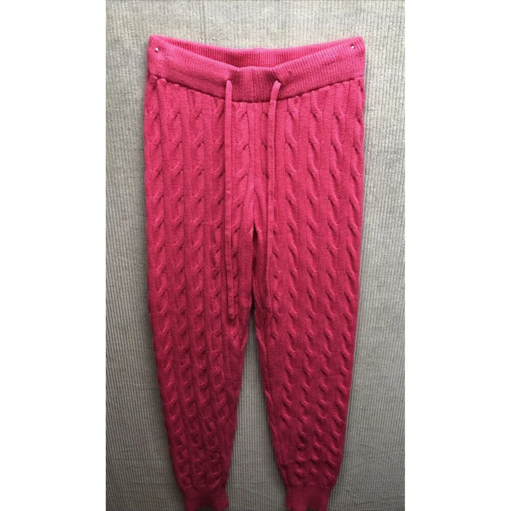 Joyfunear Cableknit Leggings Size M Pink Drawstring Waist Tapered Leg Barbiecore